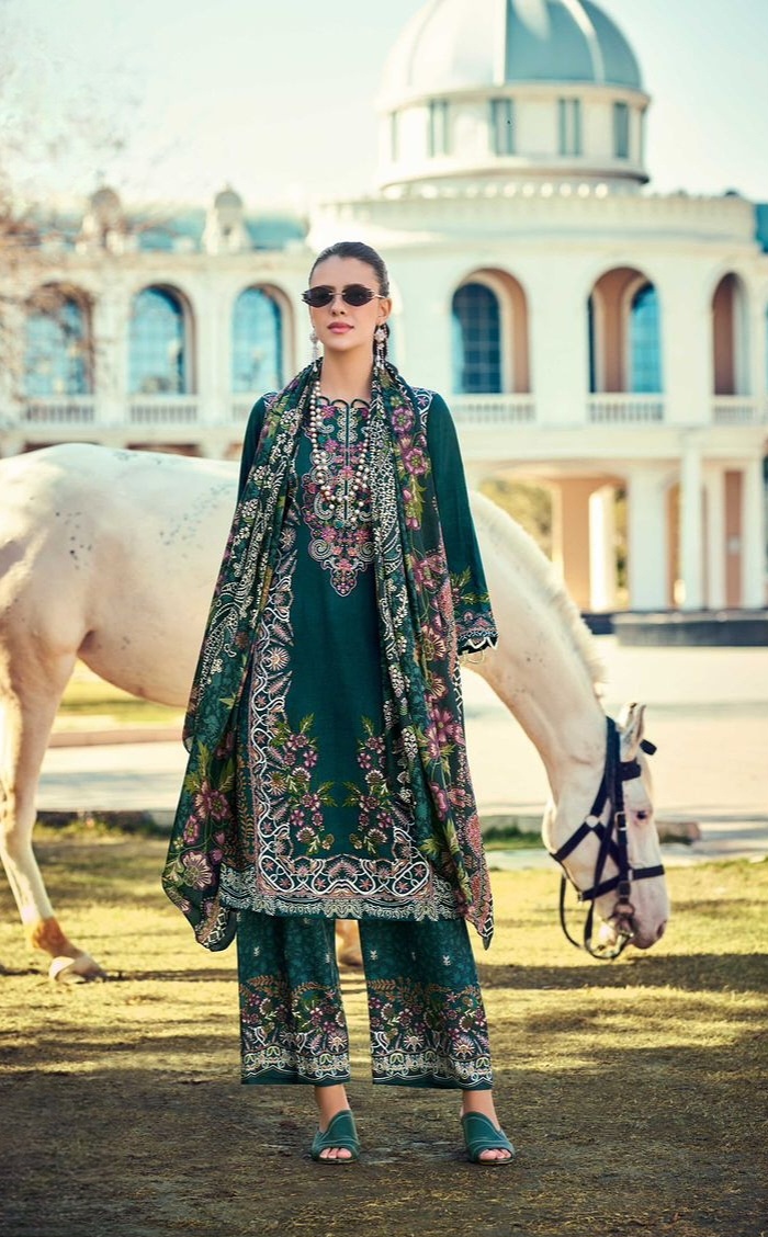 Royal Emerald Printed Kurta Palazzo Set with Dupatta