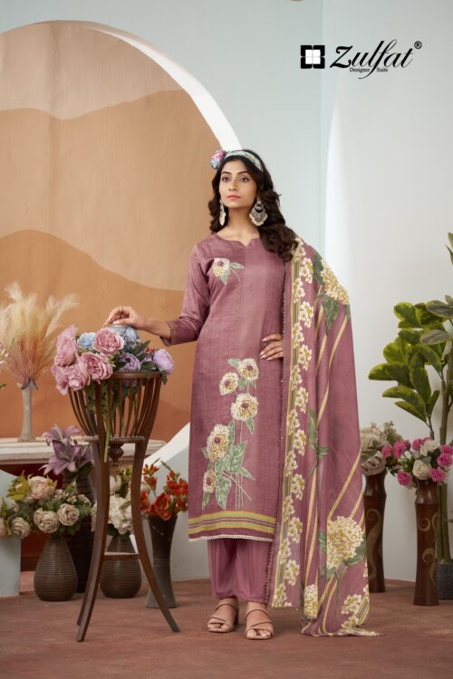 Rose Pink Floral Designer Suit Set with Printed Dupatta